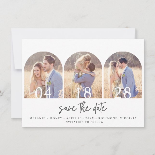 Simple Three Arch Photo Wedding Save The Date (Front)