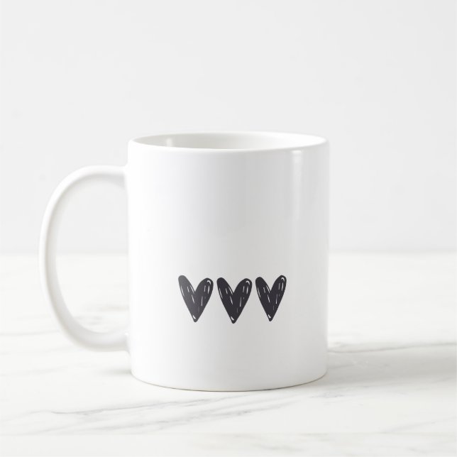 Simple Three Black Heart Coffee Mug (Left)