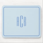 Simple Three Letter Blue Monogram Border Mouse Mat<br><div class="desc">A light and cornflower blue simple three letter monogram design on a desk mat.
Change both the font and background if you'd prefer brighter colours.
Create your own monogrammed gift for him.
Customise the rounded rectangle border, or delete it if you'd prefer.</div>