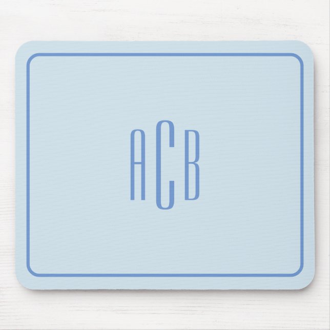 Simple Three Letter Blue Monogram Border Mouse Mat (Front)