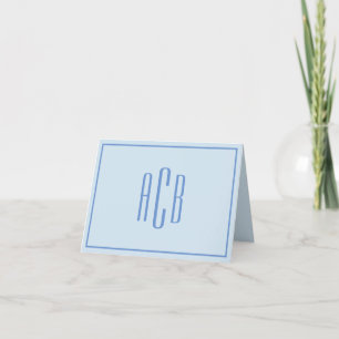 Simple Three Letter Blue Monogram Border Note Card