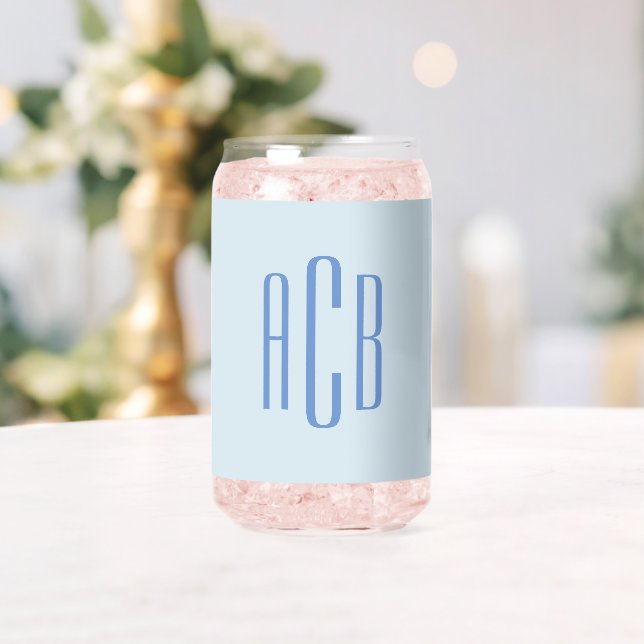 Simple Three Letter Blue Monogram Can Glass (Insitu (Wedding))
