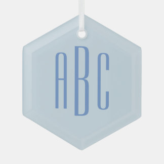 Simple Three Letter Blue Monogram Glass Tree Decoration