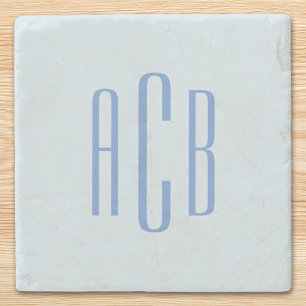 Simple Three Letter Blue Monogram Stone Coaster