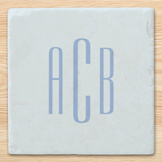 Simple Three Letter Blue Monogram Stone Coaster