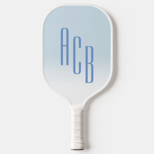 Simple Three Letter Blue White Ombre Monogram  Pickleball Paddle