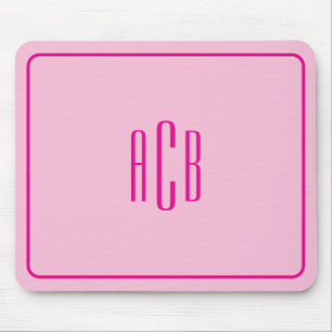 Simple Three Letter Hot Pink Monogram Border Mouse Mat