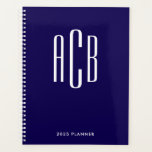Simple Three Letter Monogram Dark Blue Planner<br><div class="desc">A dark blue and white simple three letter monogram design for her planner. 
You can change both the font and background if you'd prefer cool bright colours.
Create your own monogrammed gift for their home office.</div>