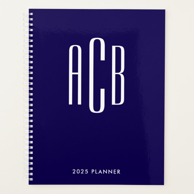 Simple Three Letter Monogram Dark Blue Planner (Front)