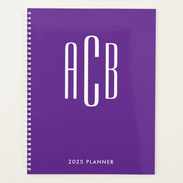 Simple Three Letter Monogram Royal Purple Planner (Front)