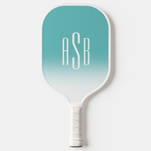 Simple Three Letter Turquoise White Ombre Monogram Pickleball Paddle
