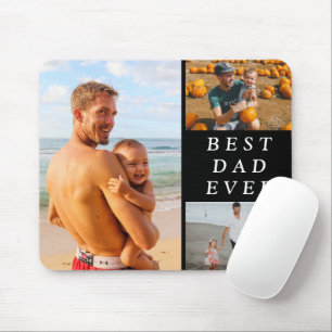 Simple Three Photo Best Dad Ever Black Mouse Mat