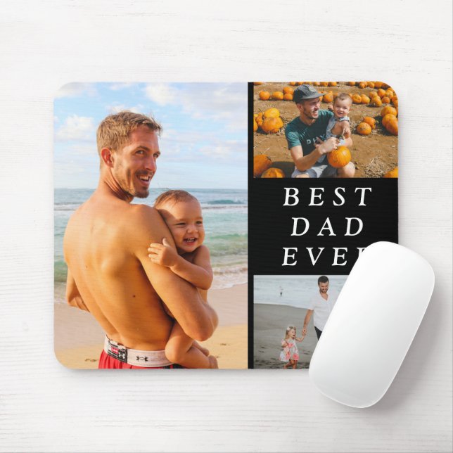 Simple Three Photo Best Dad Ever Black Mouse Mat (With Mouse)
