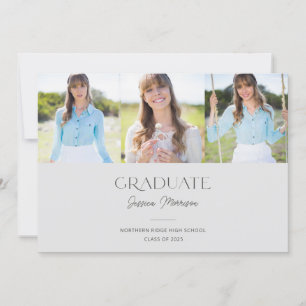 Simple Three Photo Collage Grey Graduation Party Invitation