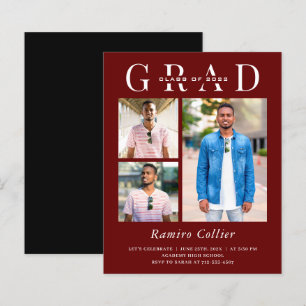 Simple Three Photo Graduation Invitation