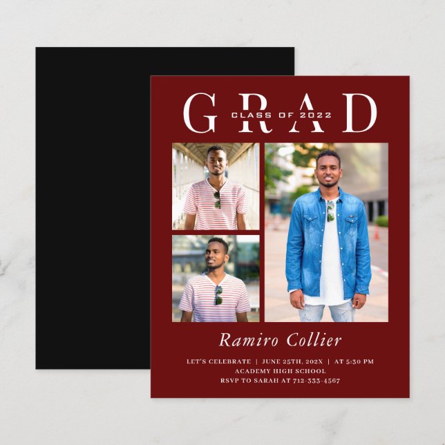 Simple Three Photo Graduation Invitation (Front/Back)