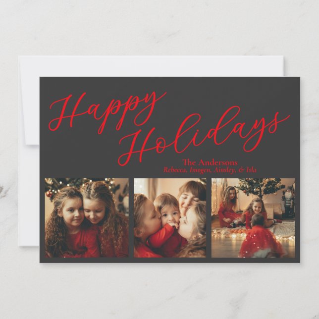Simple Three Photo Holiday Card (Front)