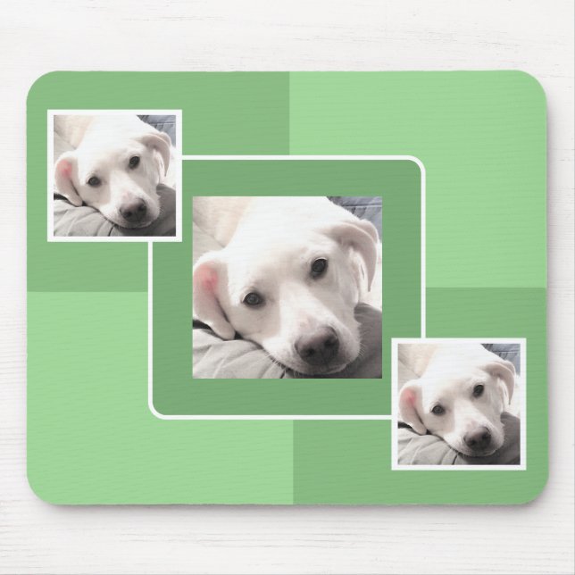 Simple Three Photo Modern Square Design Light Gree Mouse Mat (Front)