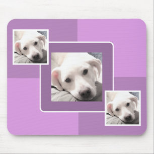 Simple Three Photo Modern Square Design Purple Mouse Mat