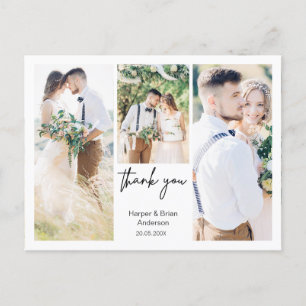 Simple Three Photo Wedding Thank You Postcard