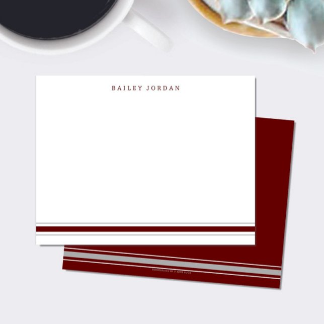 Simple Three Stripes Dard Red Grey Mens Stationery Card (Creator Uploaded)