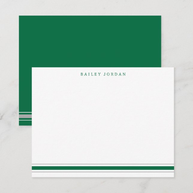 Simple Three Stripes Green Grey Men's Stationery Card (Front/Back)