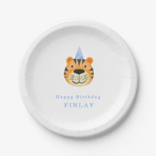 Simple Tiger Blue Party Hat Boy's Party Paper Plate