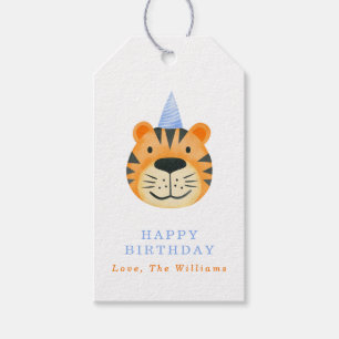 Simple Tiger with Party Hat Birthday Present Gift Tags
