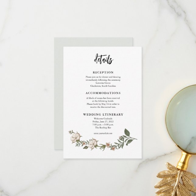 Simple Timeless Flower Wedding Enclosure cards (Front/Back In Situ)