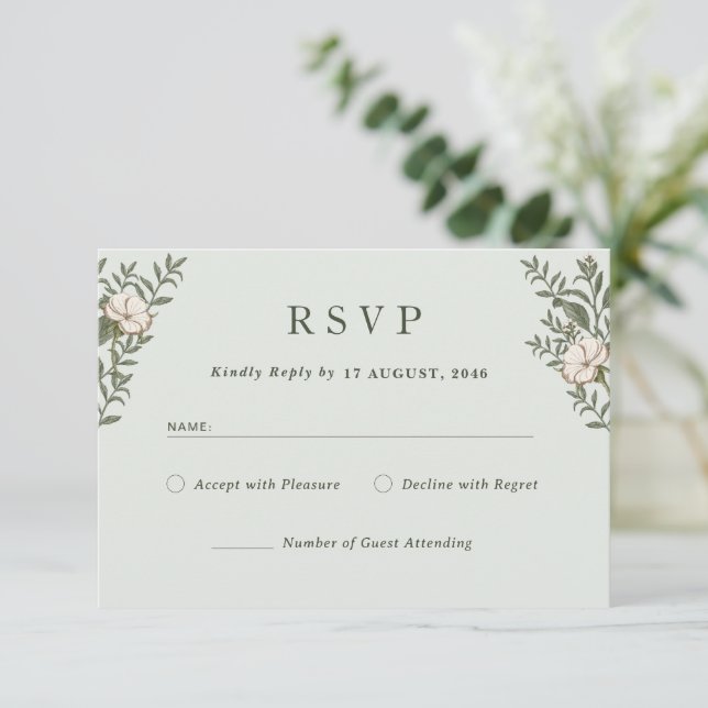 Simple Timeless Flower wedding invitation RSVP (Standing Front)