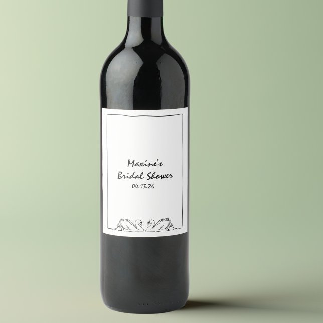 Simple Timeless Handwritten Swan Bridal Shower  Wine Label (Creator Uploaded)