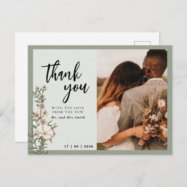 Simple Timeless Photo Wedding Thank you postcard (Front/Back)