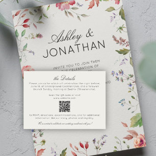 Simple, Timeless Wildflower Alabaster Wedding Enclosure Card