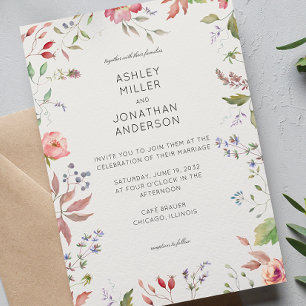 Simple, Timeless Wildflower Alabaster Wedding Invitation
