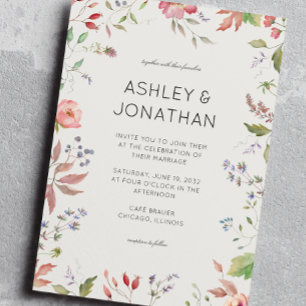 Simple, Timeless Wildflower Alabaster Wedding Invitation