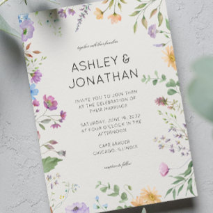 Simple, Timeless Wildflower Alabaster Wedding Invitation