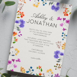 Simple, Timeless Wildflower Alabaster Wedding Invitation