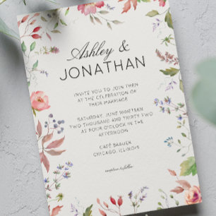 Simple, Timeless Wildflower Alabaster Wedding Invitation
