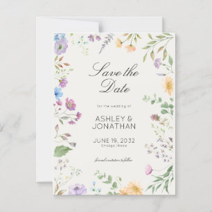 Simple, Timeless Wildflower Alabaster Wedding Magnetic Invitation