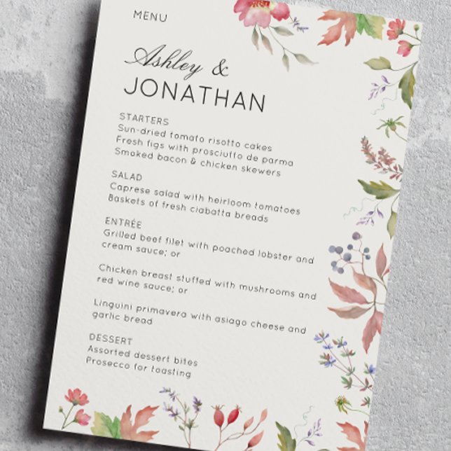 Simple, Timeless Wildflower Alabaster Wedding Menu (Creator Uploaded)