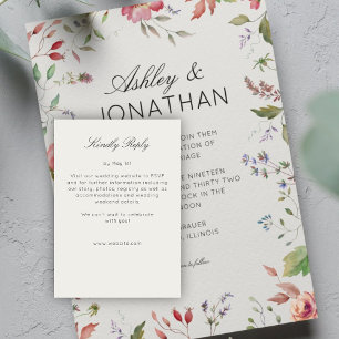 Simple, Timeless Wildflower Alabaster Wedding RSVP Card