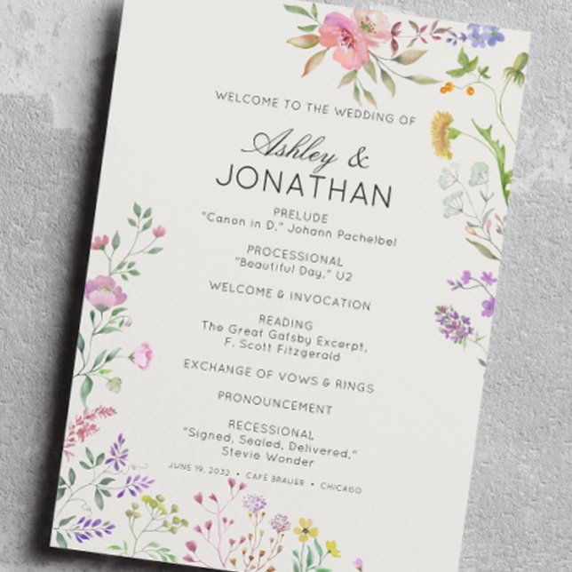 Simple Timeless Wildflower Alabaster White Wedding Programme (Creator Uploaded)