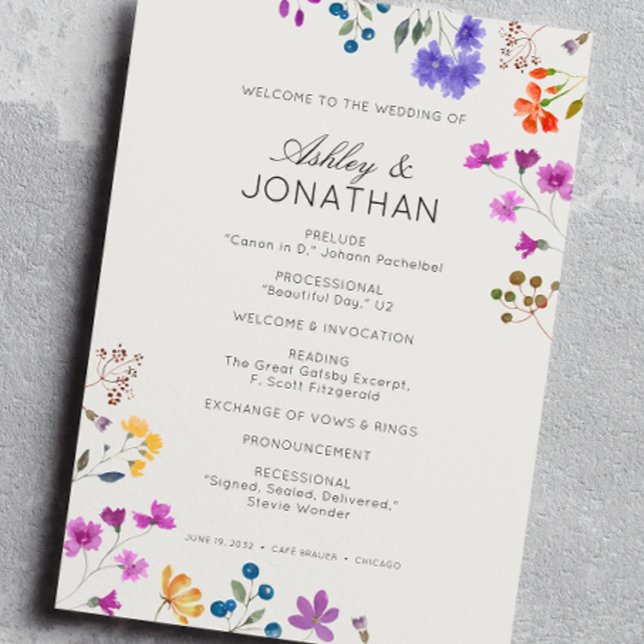 Simple Timeless Wildflower Alabaster White Wedding Programme (Creator Uploaded)
