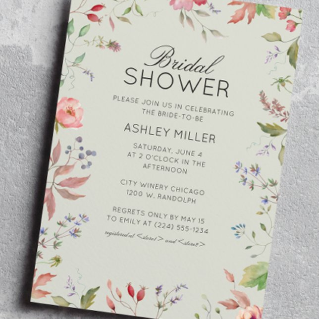 Simple, Timeless Wildflower Sage Bridal Shower Invitation (Creator Uploaded)