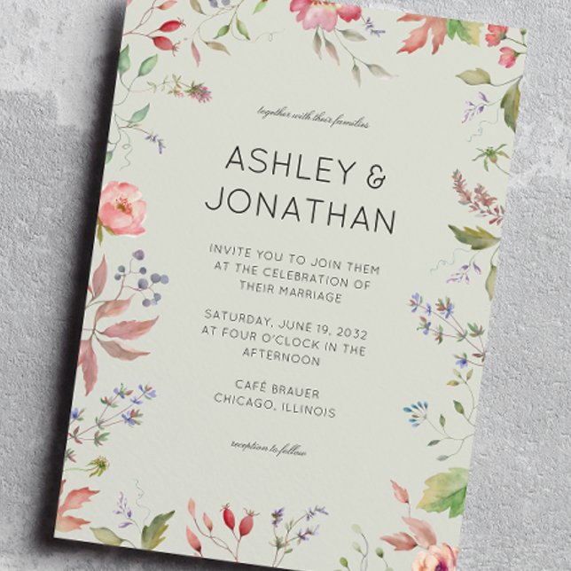 Simple, Timeless Wildflower Sage Green Wedding Invitation (Creator Uploaded)