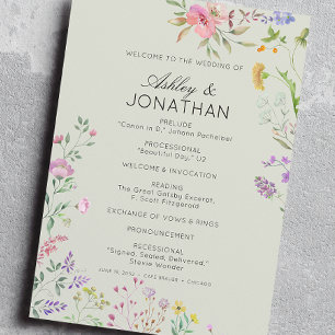 Simple, Timeless Wildflower Sage Green Wedding Programme