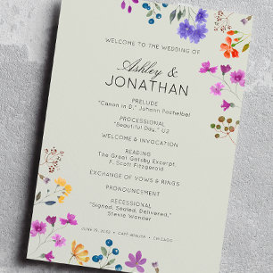 Simple, Timeless Wildflower Sage Green Wedding Programme
