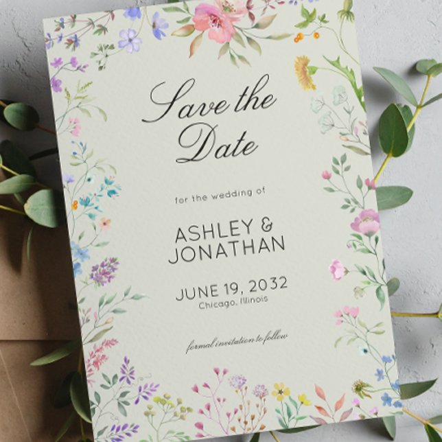 Simple, Timeless Wildflower Sage Green Wedding Save The Date (Creator Uploaded)