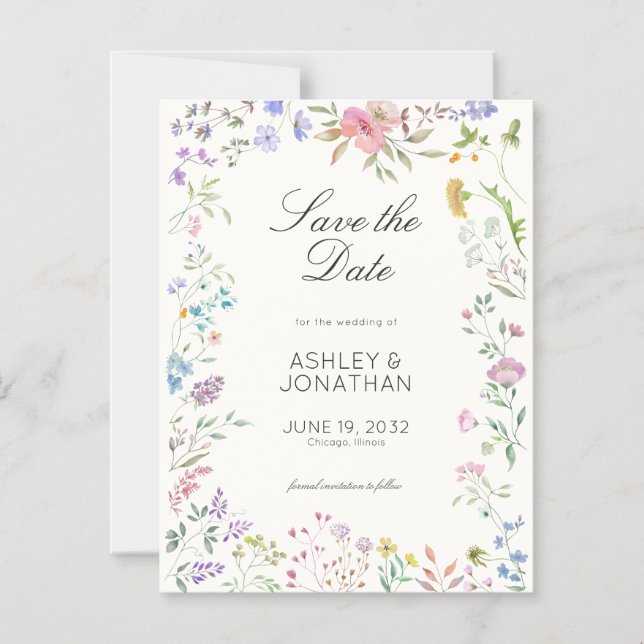 Simple, Timeless Wildflower Soft White Wedding Magnetic Invitation (Front)