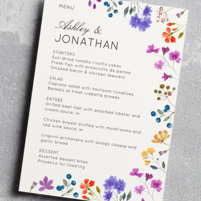 Simple, Timeless Wildflower Soft White Wedding Menu (Creator Uploaded)